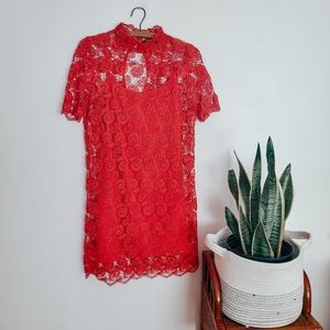 Zara crochet mini dress red size medium